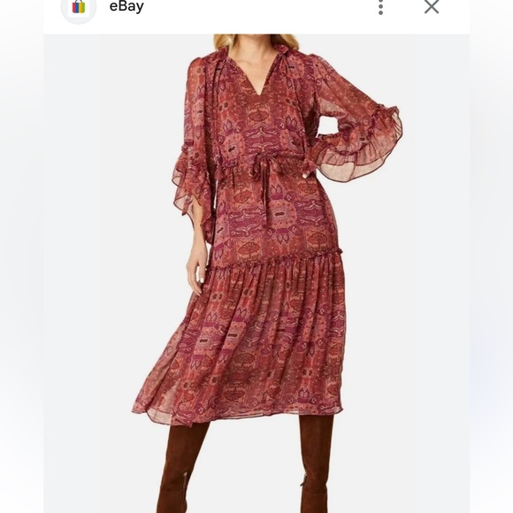 Misa Los Angeles marcelle dress Burgundy Maxi septima tapestry Aztec print - Picture 1 of 16